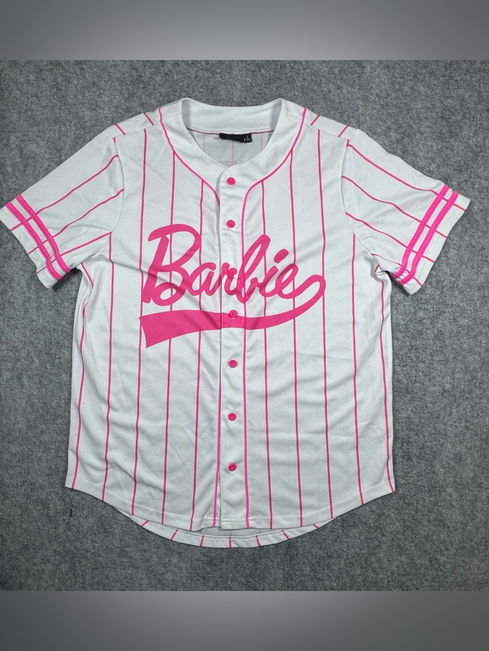 Barbie Core Pinstripe Baseball Jersey 💖 Size L Varsity Mesh Button Down